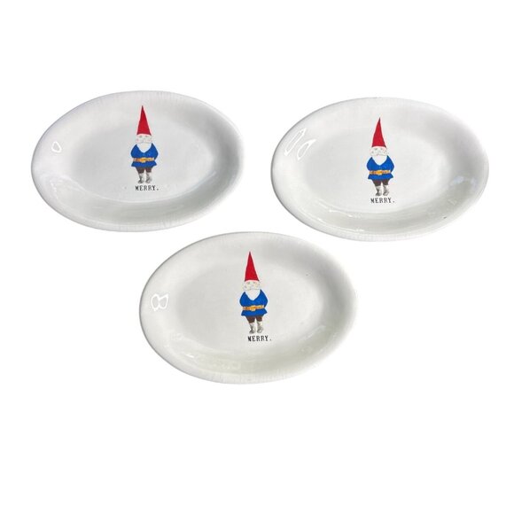 Rae Dunn Artisan Collection by Magenta "Merry Gnome" Set of 3 Appetizer Plates - Picture 1 of 5